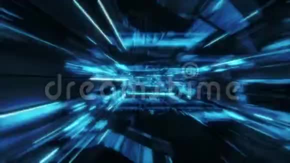 霓虹灯飞碟隧道快速循环蓝色视频的预览图