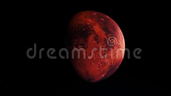 抽象圆形红色行星在黑色背景上旋转无缝环动画在红色火星上的白天和黑夜视频的预览图