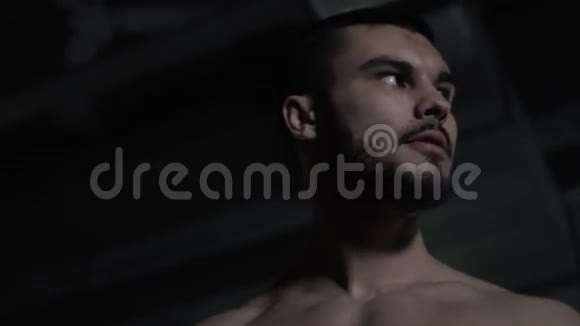 男性健美运动员用哑铃锻炼身体锻炼肱二头肌视频的预览图