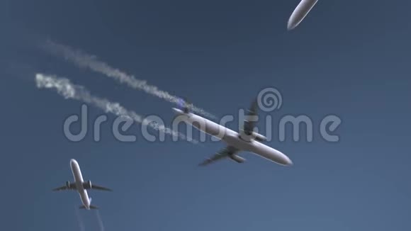 飞行飞机显示都灵字幕前往意大利概念介绍动画视频的预览图