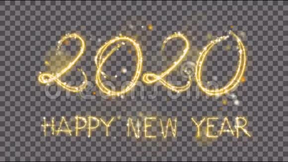 动画黄金文本2020年快乐新的一年与星星闪耀在黑白背景视频的预览图