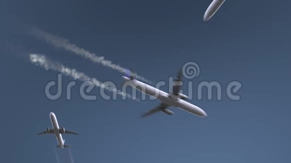 飞行飞机显示摩苏尔字幕前往伊拉克概念介绍动画视频的预览图