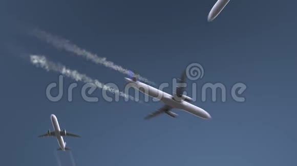 飞行飞机显示澳门字幕中国旅游概念介绍动画视频的预览图