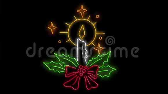 圣诞蜡烛花圈霓虹灯2D动画视频的预览图