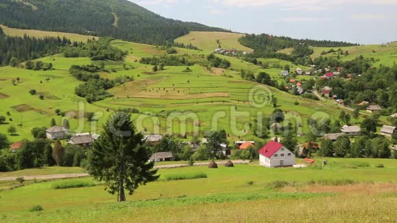 喀尔巴阡山美丽的青山和村庄视频的预览图