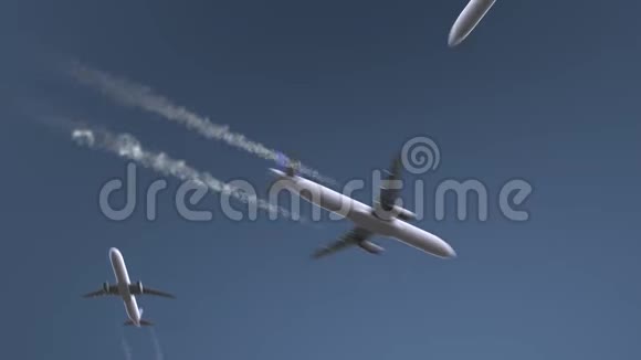飞行飞机显示阿姆斯特丹字幕前往荷兰概念介绍动画视频的预览图