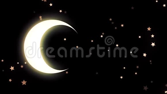 金色发光的月牙和黑色背景上的许多星星夜空动画美丽的黄半月和许多视频的预览图
