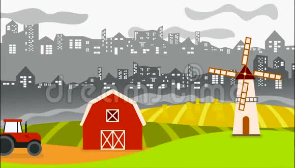 城市农耕动画后面是城市前面是农田视频的预览图