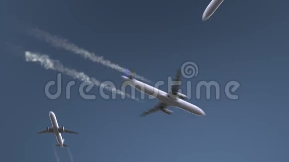 飞行飞机显示突尼斯字幕前往突尼斯概念介绍动画视频的预览图