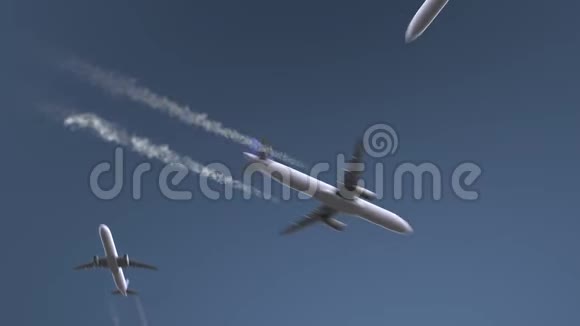 飞行飞机显示奥兰多字幕去美国旅行概念介绍动画视频的预览图