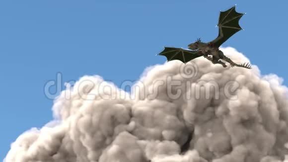 龙在多云的天空中飞翔呼吸着火视频的预览图