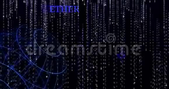 发光的Ethereum经典ETC符号与下落的二进制代码符号视频的预览图