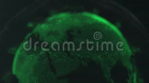 点的未来派球全球化界面球体周围的绿色环圈颜色精度带刺的球体搬迁视频的预览图