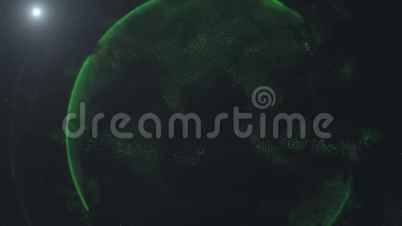 点的未来派球全球化界面球体周围的绿色环圈颜色精度带刺的球体搬迁视频的预览图