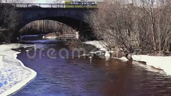 春季河流上桥的城市交通视频的预览图