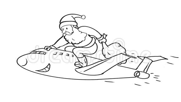 圣诞老人乘坐喷气式飞机绘制二维动画视频的预览图