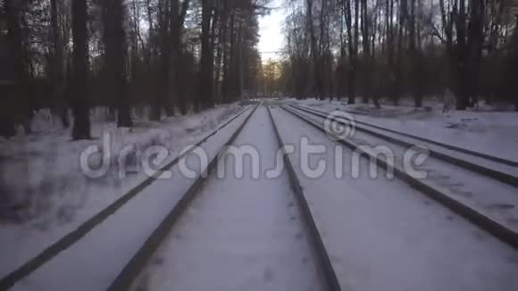 乘坐现代有轨电车穿过冬季公园视频的预览图