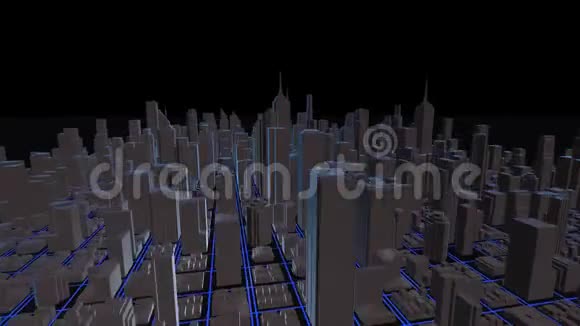 数字城市的三维渲染抽象的城市背景摩天大楼之城摩天大楼之夜视频的预览图