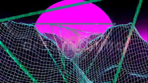 未来派粉色日落和金字塔VJ循环视频的预览图