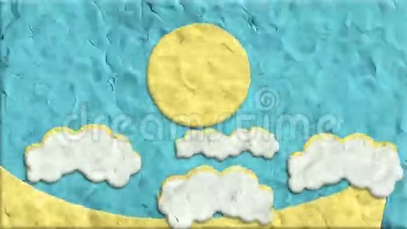 太阳和云组成的粘土停止运动视频的预览图