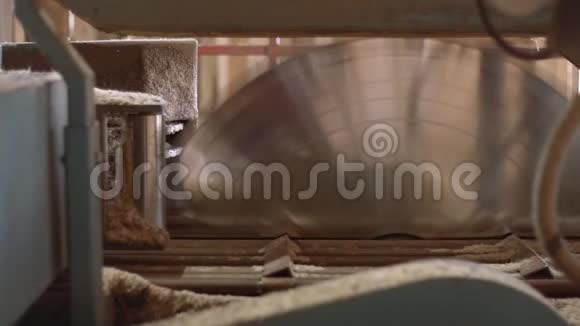在木工机械上用工业锯在木板上切割木材视频的预览图