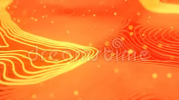 橙色变形波浪线与运动发光元素实地深度3D渲染循环动画4KUHD视频的预览图