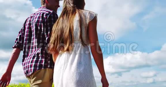 浪漫的情侣在野外散步时牵手视频的预览图