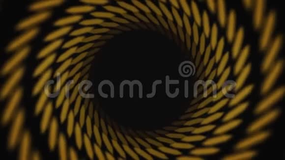 黑色背景上催眠黑色和黄色条纹隧道的抽象动画动画彩色动画视频的预览图