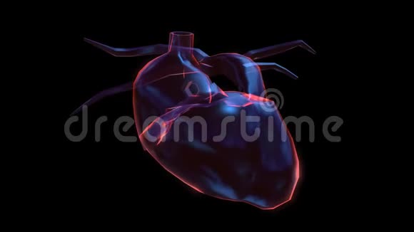 心脏三维动画平面设计阿尔法玻璃背景虚拟空间中的无缝环形运动视频的预览图