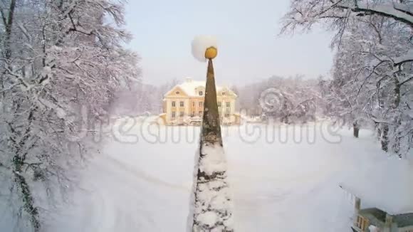 雪落在爱沙尼亚的棕榈庄园上视频的预览图