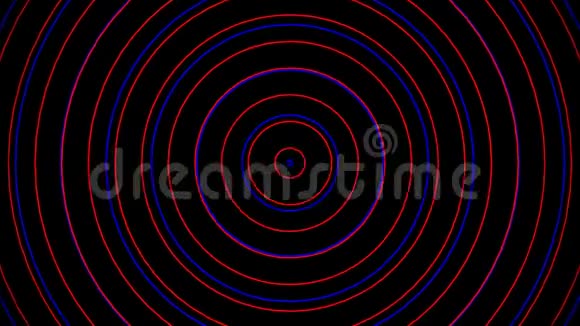 红色和蓝色无线电信号效果和黑色背景从中心辐射出来的圆圈视频的预览图