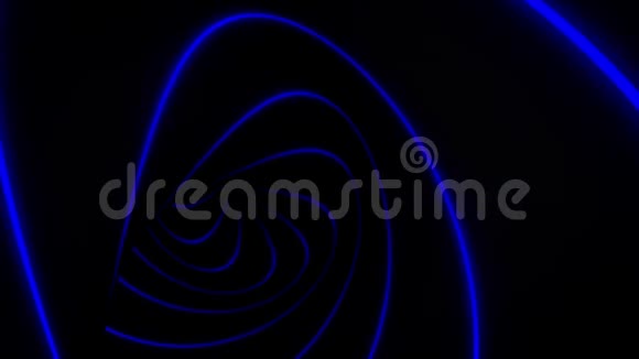 抽象动画异想天开的弯曲蓝色霓虹灯线在黑色背景上螺旋移动动画未来主义的视频的预览图