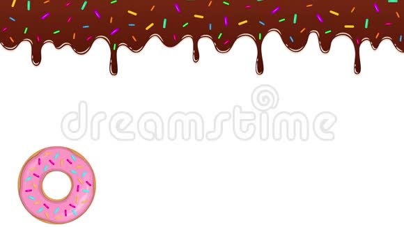 甜蜜的融化巧克力糖霜五颜六色的洒水和五颜六色的甜甜圈视频的预览图