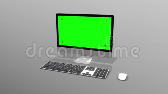 3D型台式计算机纯白色背景上有绿色屏幕视频的预览图