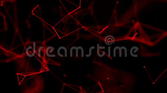 黑色背景上的抽象红线三角形和点的屈折视频的预览图