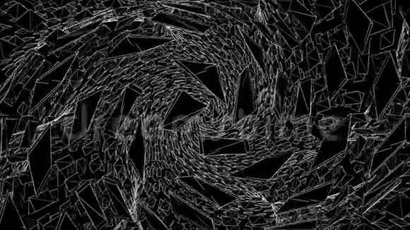 黑色和白色几何形状的抽象动画在黑色背景上的隧道中旋转循环动画视频的预览图