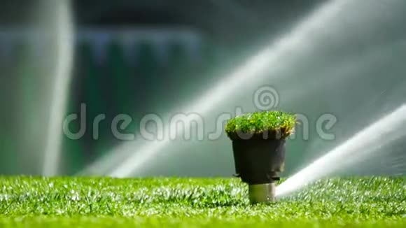 足球或足球场灌溉系统的自动浇草视频的预览图