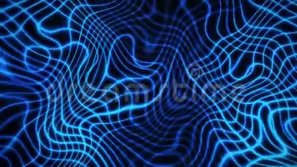 蓝色闪烁波状网格抽象运动背景视频的预览图