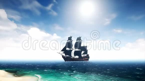 海上美丽的海盗船可循环使用视频的预览图