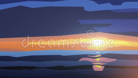在天空中漂浮的云彩波浪和日落反射的图像上的彩色移动污渍动画视频的预览图