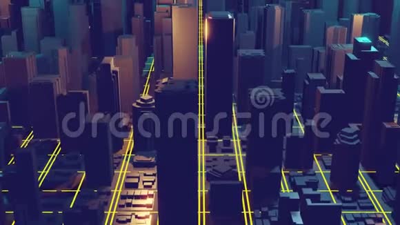 三维城市渲染与线条和数字元素数字摩天大楼技术视频概念视频的预览图