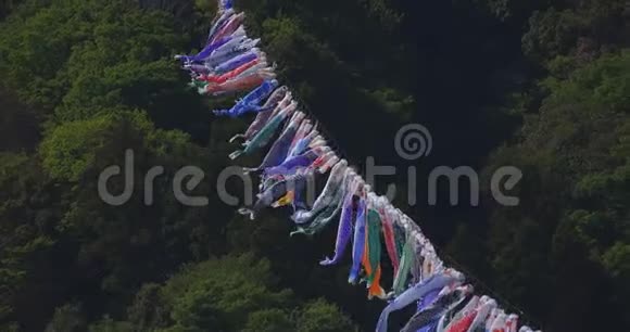 木大桥鲤鱼彩带白天阳光普照视频的预览图