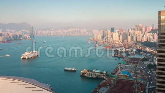 夏日香港天台港湾日落全景4k中国视频的预览图