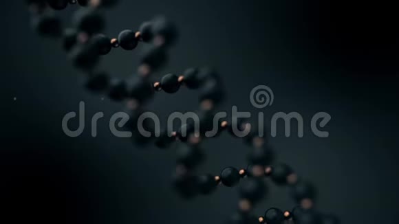 模糊灰色DNA链在深灰色背景上旋转的抽象动画生物技术概念视频的预览图