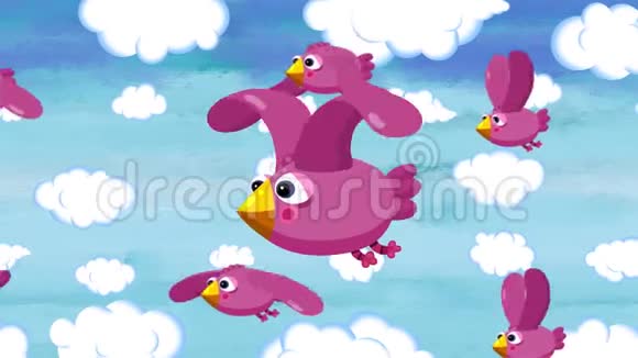 卡通标题背景鸟儿在天空中飞翔视频的预览图