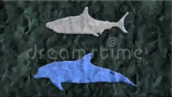 鲨鱼和海豚用粘土做成的停止运动视频的预览图