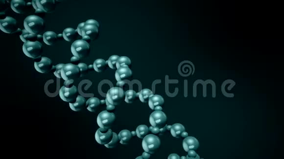 旋转绿松石DNA双螺旋漂浮在暗绿松石背景下的抽象动画概念视频的预览图