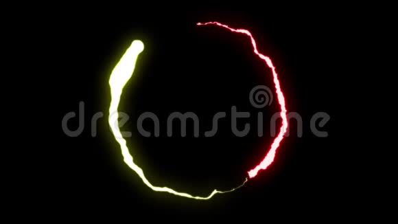 循环动画红色黄色闪电螺栓圆形飞行打击黑色背景动画新质量独特视频的预览图