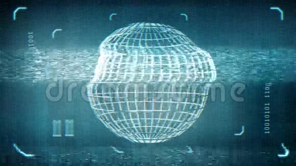 动画扭曲监视器屏幕与地球仪的SCIFI风格可循环3D渲染视频的预览图