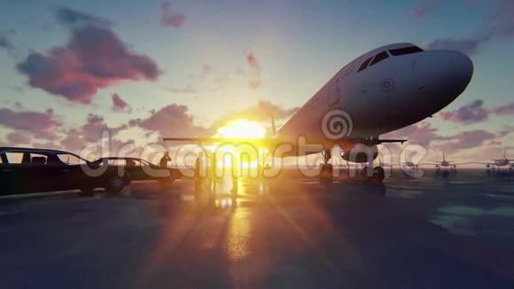 商人们在飞机起飞前在飞机前讲话旅行或旅程的概念视频的预览图